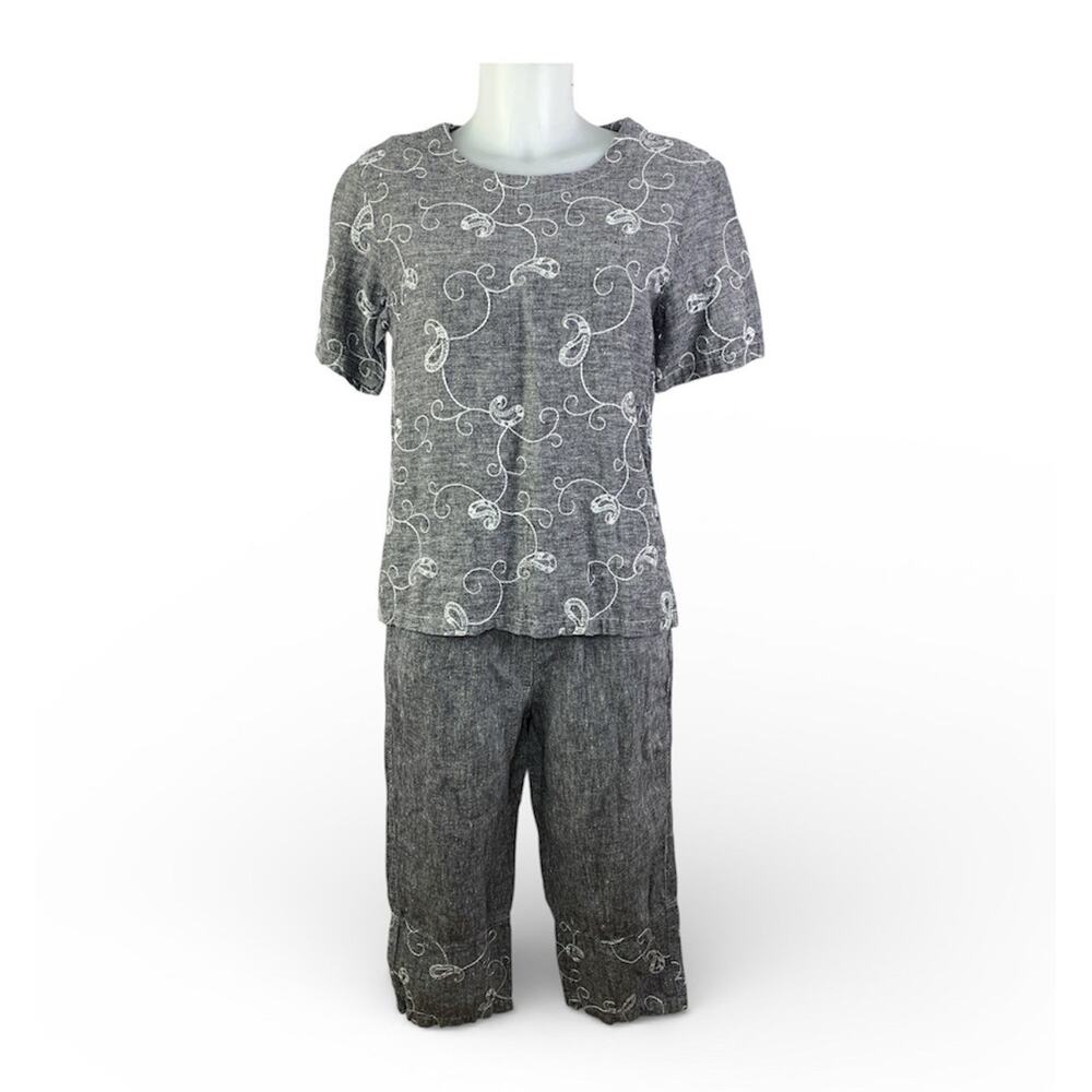 Click by Color Me Cotton CMC Women's Outfit Linen Top Pants Size Small Gray